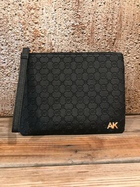 NWOT Anne Klein Black Logo Embossed Wristlet Wallet Clutch Bag